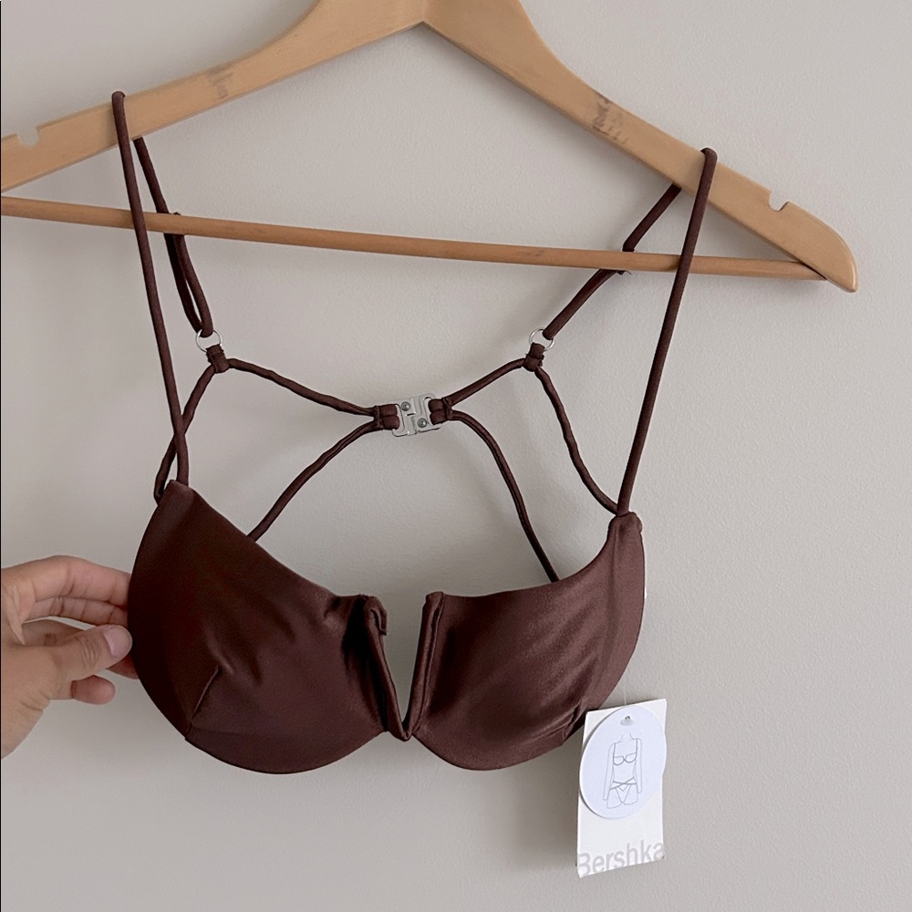 Bershka Brown Shiny Bikini Swimsuit Set